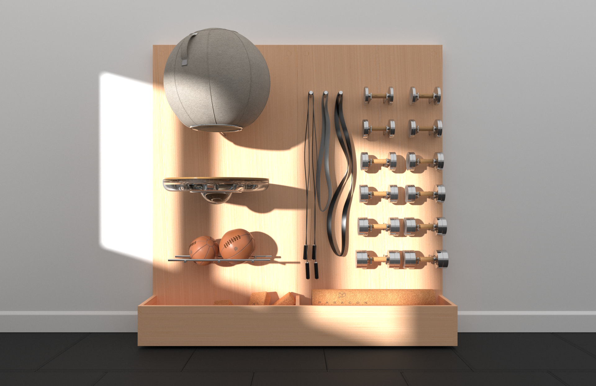 Gym store storage wall