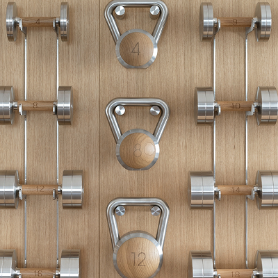 Wall storage for dumbbells and kettlebells